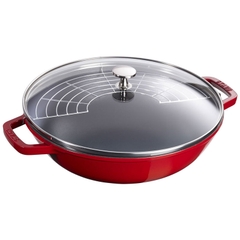 Chảo gang wok STAUB - Màu đỏ cherry - 29cm - 4.25L