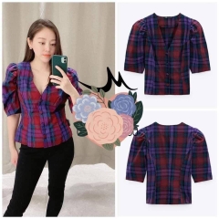 Áo kiểu kẻ cổ V Zara Auth New tag có sẵn 8574/225 8574225