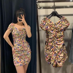 Váy hoa dáng ngắn chun dọc khóa lưng Zara Auth New Tag có sẵn 2766/253 2766253