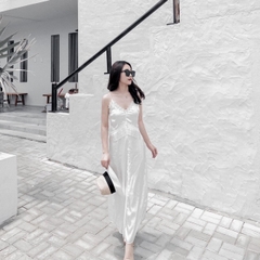 Váy lụa hai dây dáng dài trắng viền ren Zara Auth New Tag có sẵn 0881/141 0881141