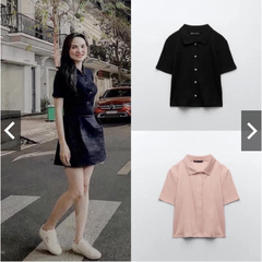Áo thun gân cổ polo cúc cài tay ngắn Zara Auth New Tag có sẵn 4174/636 4174636