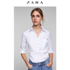 Áo sơ mi cổ V dáng ôm Zara Auth new tag có sẵn 2031/175 2031175