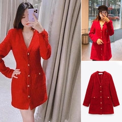 Váy len dáng ngắn khuy vàng cổ V Zara Auth New Tag có sẵn 8915/502 8915502