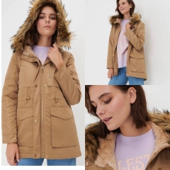 Áo khoác Parka lót lông, đai eo điều chỉnh, mũ lông liền, chống nước nhẹ Sinsay Auth New Tag có sẵn YX133-80X