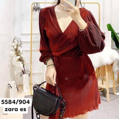 Váy vạt dây đai eo dập ly Zara Auth New Tag có sẵn 5584/904 5584904