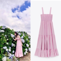 Váy hai dây bản to dáng dài xếp tầng chun ngực Zara Auth new tag có sẵn 0881/112 0881112