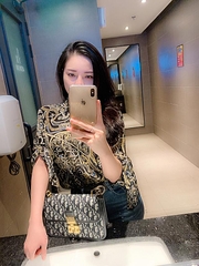 Áo blouse họa tiết cổ tròn tay nơ H&M Auth New Tag có sẵn 0667509001