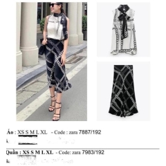 Áo kiểu không tay nơ cổ họa tiết dây xích Zara Auth new tag có sẵn 7887/192 7887192