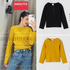 Áo thun gân dài tay khuy bấm trước ngực Zara Auth New Tag có sẵn 3402/112 3402112