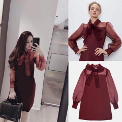 Váy suông nơ đỏ Zara Auth new tag có sẵn 5643818 5643/818