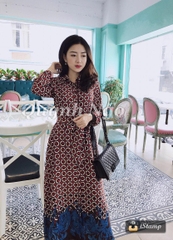 Váy dáng dài shirtdress họa tiết tròn đai eo Zara Auth New Tag có sẵn 8026/817 8026817