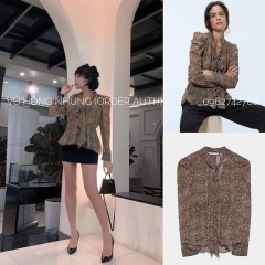 Áo blouse họa tiết báo nơ cổ Zara Auth New Tag có sẵn 8801/099 8801099