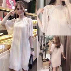 Váy Zara dáng suông ngắn phối ren xếp ly auth new tag có sẵn