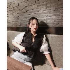 Áo kiểu phối màu đen trắng thân chun co dãn Zara Auth new tag có sẵn 3666/153 3666153