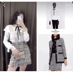 Áo kiểu dài tay voan kèm nơ Zara Auth new tag có sẵn 7851/727 7851727
