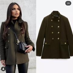 Áo khoác dạ Zara cúc vàng màu Olive 8716/744 8716744