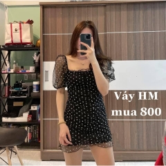 Váy chấm bi ngắn dáng ôm viền chun eo H&M Auth new tag có sẵn 0887714004