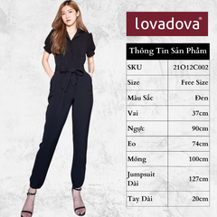 [HCM] Jumpsuit ngắn tay, cách điệu giả vest, nơ giữa eo, có túi Lovadova 21O12C002 - Đen