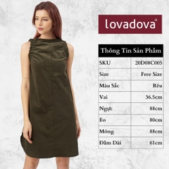 [HCM] Đầm dáng suông, cách điệu cổ cao, nhún thun tay Lovadova 20D08C005 - Nâu