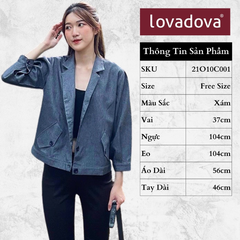[HCM] Áo khoác kiểu nữ, dài tay, cách điệu giả vest Lovadova 21O10C001- Xám