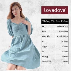 [HCM] Đầm dáng xòe, dài tay, cách điệu nhún ngực, eo, tay áo Lovadova 21D12C003 - Xanh nhạt