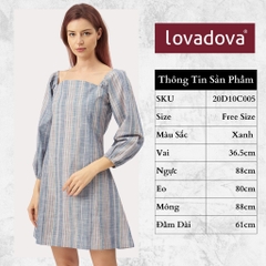 [HCM] Đầm dáng suông, dài tay, cách điệu cổ vuông, tay nún Lovadova 20D10C005 - Xanh xọc