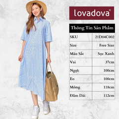[HCM] Đầm dáng suông, dài tay, cách điệu áo sơ mi Lovadova 21D04C002 - Sọc xanh
