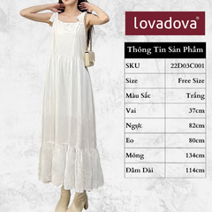 [HCM] Đầm hai dây dáng suông, cách điệu tà phồng Lovadova 22D03C001 - Trắng