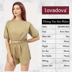 [HCM] Set đồ bộ, dài tay, cách điệu nhún eo, hai tay áo Lovadova 20O09C002 - Nude