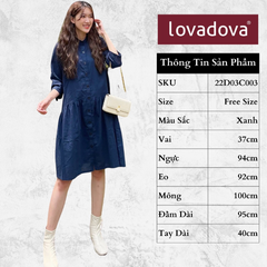 [HCM] Đầm dáng suông, dài tay, cách điệu có cúc cài Lovadova 22D03C003 - Xanh