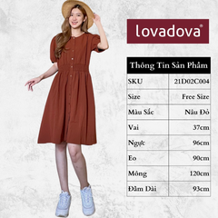 [HCM] Đầm dáng suông, dài tay, cách điệu nhún eo, có cúc cài Lovadova 21D02C004 - Nâu đỏ