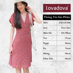 [HCM] Đầm dáng suông, ngắn tay, cách điệu nhún eo, cổ đắp chéo Lovadova 20D12C006 - Đỏ nhạt