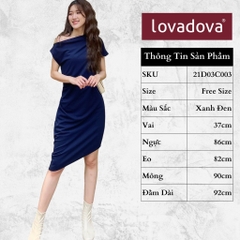 [HCM] Đầm dáng ôm, ngắn tay, cách điệu xẻ vai, xẻ tà chéo Lovadova 21D03C003 - Xanh đen