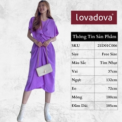 [HCM] Đầm dáng suông, ngắn tay, cách điệu xoắn eo, xẻ tà Lovadova 21D01C006 - Tím nhạt