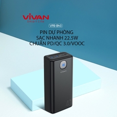 Sạc dự phòng 40000mAh VIVAN VPB-B40 - Sạc nhanh 22.5W - Hiển thị Led 3 cổng sạc ra USB*2 & Type-C - Đen