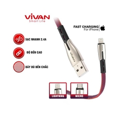 Cáp sạc và truyền dữ liệu lightning VIVAN BTK-L 2.4A Apple 1m - Đỏ, nâu