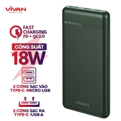 Sạc nhanh 18W dung lượng 10000mAh VIVAN VPB-M10 2 Inputs/2 Outputs PD + QC 3.0