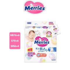 Merries Tã Bỉm dán cộng miếng size NB76+6/S70+6/M56+4