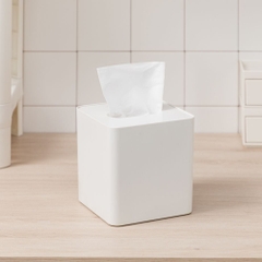 Hộp khăn giấy vuông Sano (nắp nhựa) - Trắng ngọc