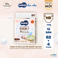Moony Tã bỉm dán Dịu Nhẹ/ Natural NB62+4/ S58+2/ M46/ L38 - Nhập khẩu Nhật Bản