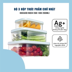 Bộ 3 hộp thực phẩm chữ nhật Hokkaido 500-1000-2000ml