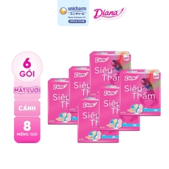 [THÙNG 48] Diana Băng vệ sinh Siêu thấm siêu mỏng cánh/không cánh (8 miếng/gói)
