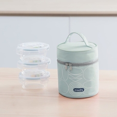 Bộ hộp thuỷ tinh tròn Nikko kèm túi giữ nhiệt Yoshino - Hồng phấn/Xanh bích (giao ngẫu nhiên)