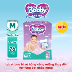 Bobby Tã bỉm quần M76/L68/XL62 Siêu khô thoáng (cộng miếng ngẫu nhiên)