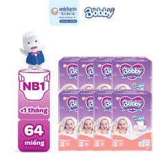 [COMBO 8] Bobby Miếng lót sơ sinh Newborn 1 - NB1 (64 miếng) Siêu khô thoáng Cho bé