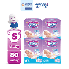 [COMBO 4] Bobby Tã bỉm dán S80/M76/L68/XL62/XXL56 Siêu khô thoáng