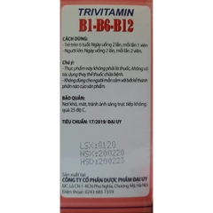 Vitamin 3B B1-B6-B12 Đại Uy (Hộp 10 vỉ x 10 viên nén)