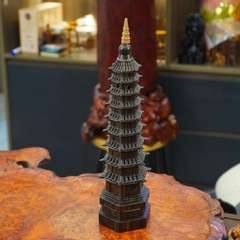 Thác Khói Tiểu Cảnh Dáng Tháp Thiên Vương Gỗ Mun hoa