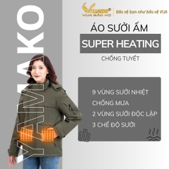 Áo sưởi Ấm Super Heating Yamako 9 vùng sưởi nhiệt giảm đau nhức vai gáy màu RÊU