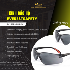 Kính bảo hộ lao động Everest Safety EV-202 Chống Bụi, Chống Trầy xước - màu Đen